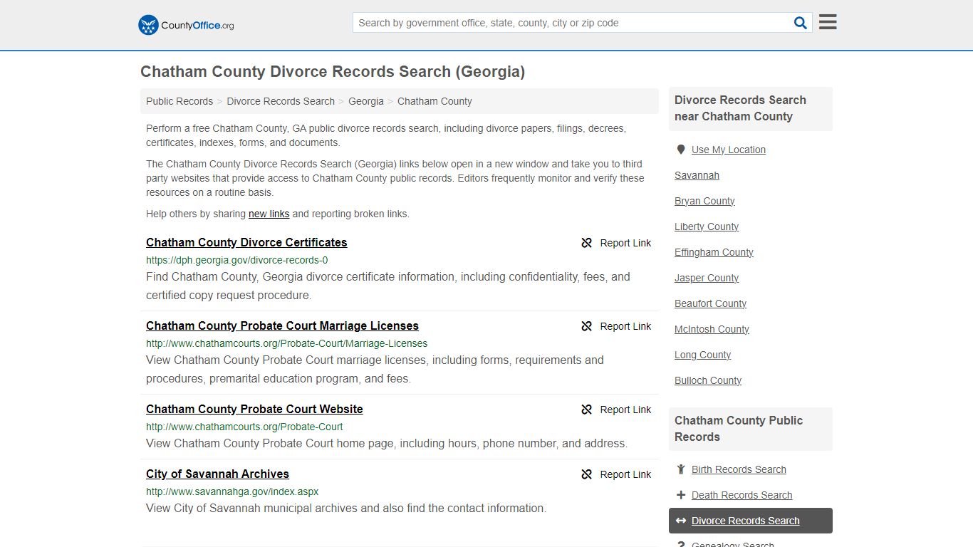 Chatham County Divorce Records Search (Georgia) - County Office