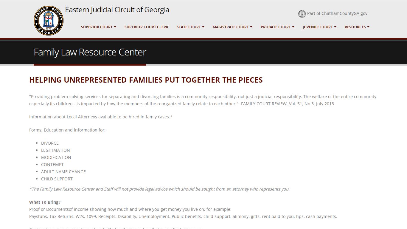 Chatham County, GA - Court System - Family Law Resource Center