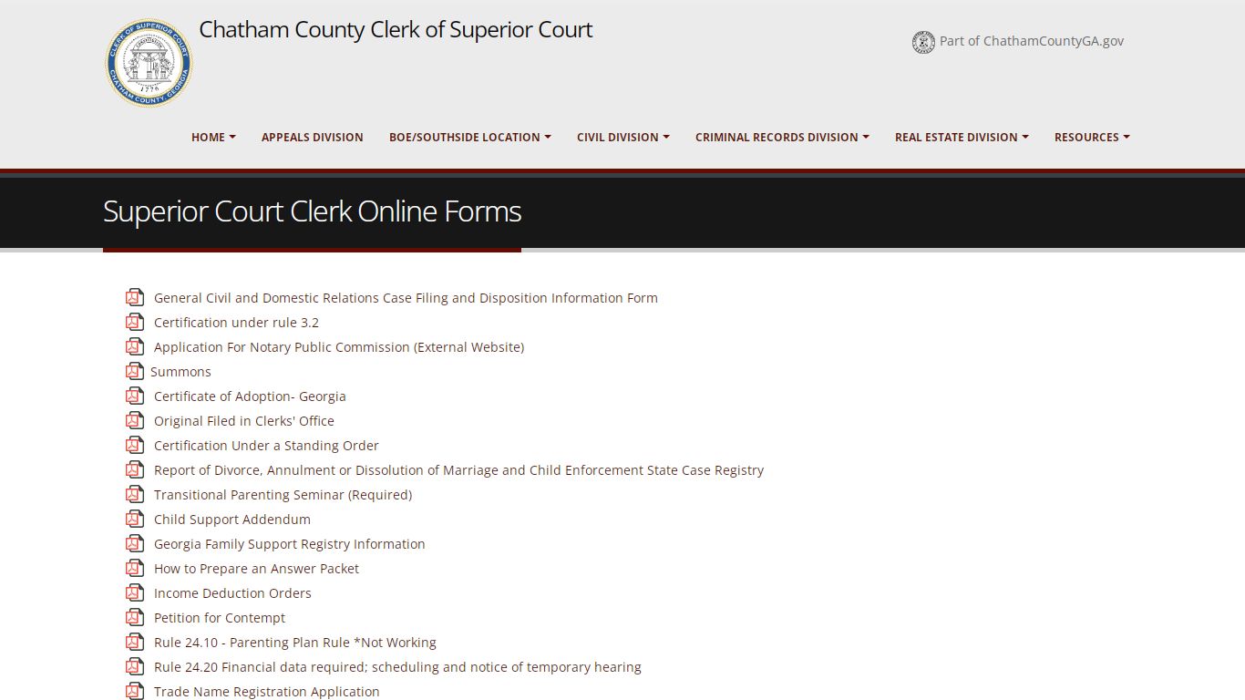 Superior Court Clerk Online Forms - Chatham County, GA